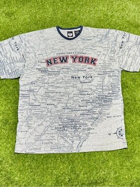Vintage AOP New York City NYC Map T-Shirt Tee Men’s XL Grey All Over Print